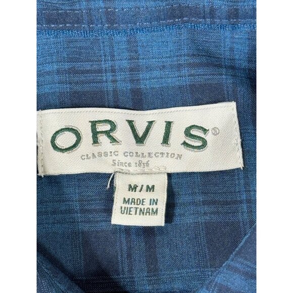 Orvis Blue Plaid Short Sleeve Button-Up Shirt M/M Polyester Mens Classic Collect - Picture 3 of 16
